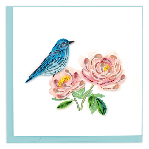 Buebird & Peonies Card - Click Image to Close