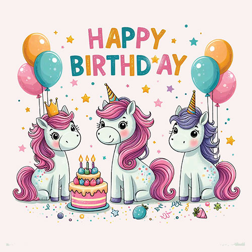 Happy Birthday Card (Unicorns) - Click Image to Close