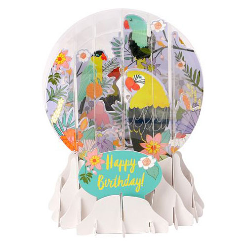 Parrots Snow Globe Greeting (Medium, 5") - Click Image to Close